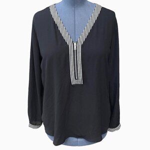 NOTATIONS Silky Black Career Blouse Women's 2XL (18-20) V-Neck Business‎ Casual